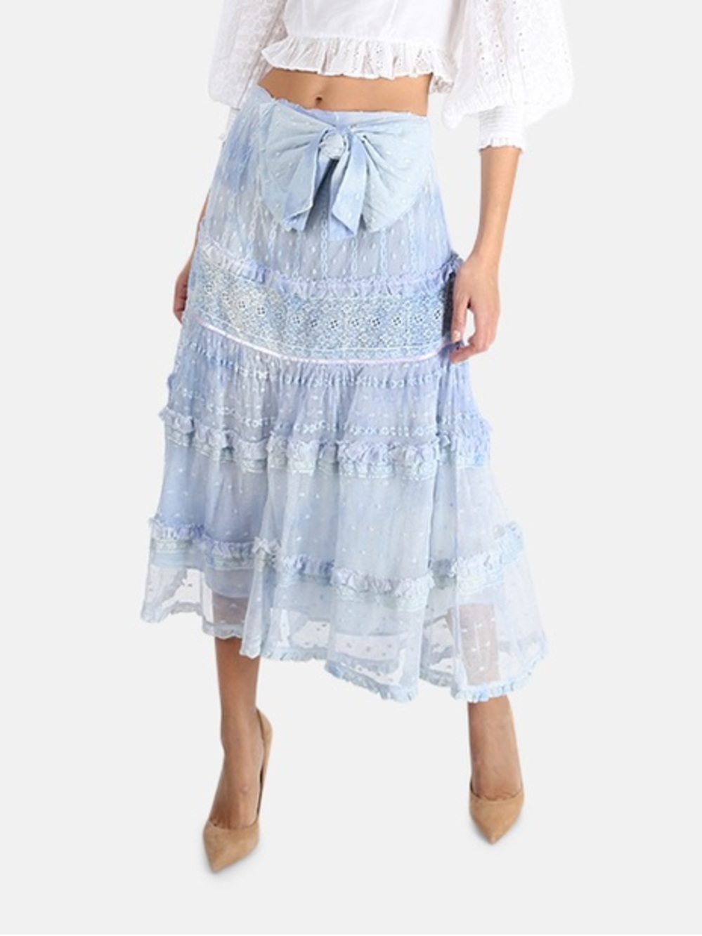LOVESHACKFANCY Coleman Skirt in Angel Blue | Size Large
